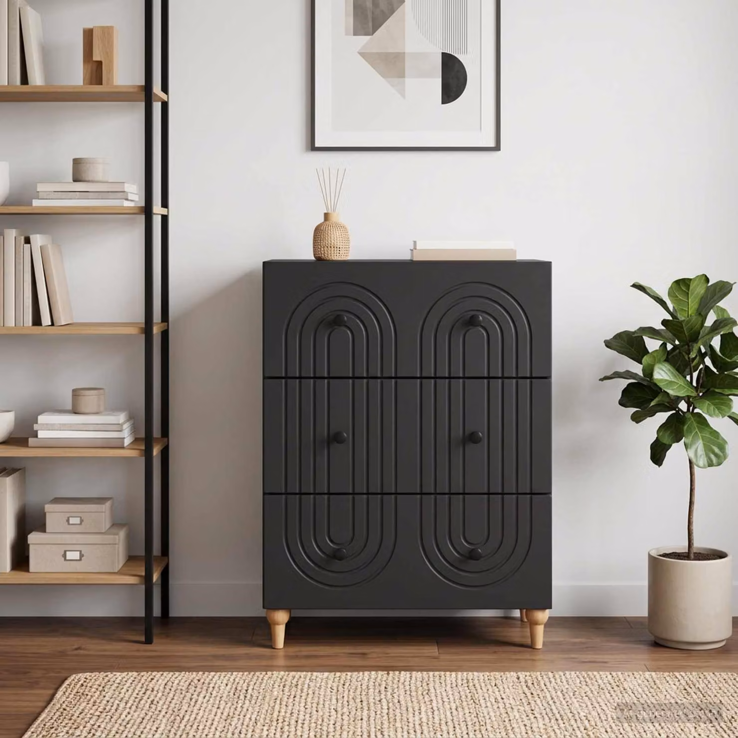Carrello mobile con cassetti vidaXL in legno ingegnerizzato nero L 66 cm, P 34,5 cm, H 90 cm