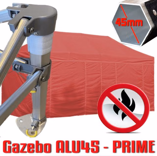 Gazebo pieghevole GAZEBOPIEGHEVOLI in alluminio e acciaio rosso con laterali, certificato ignifugo, L: 600 cm, P: 300 cm
