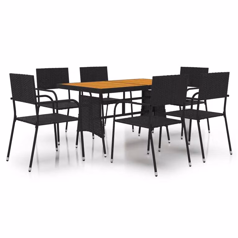 Set da Pranzo per Esterni 7 pz in Polyrattan Nero