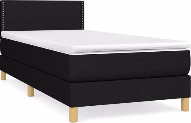 Letto singolo | Letto per adulti | Giroletto a Molle con Materasso Nero 90x200 cm in Tessuto
