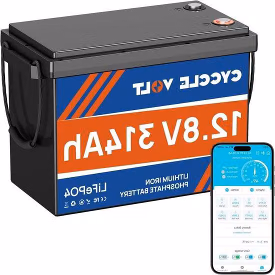 Batteria agli ioni di litio - Batteria LiFePO4 - Accumulatore di energia - Monitoraggio Bluetooth - 314 Ah 12 V - Nero