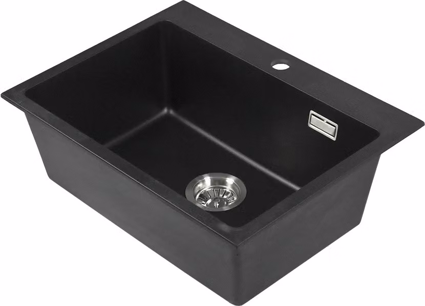 Lavello da incasso "Kingston" in granito, 450 mm x 600 mm x 215 mm, con accessori, nero effetto granito