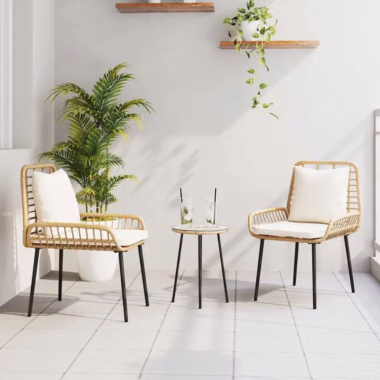 Set da pranzo per giardino e terrazzo vidaXL in polyrattan da 3 pezzi, marrone e beige