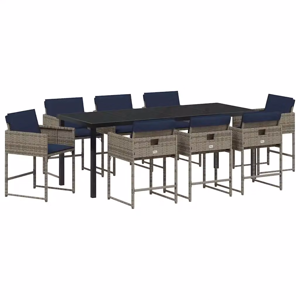 Set da Pranzo per Giardino e Terrazzo vidaXL in Polyrattan e Vetro Grigio, 9 Pezzi – 2