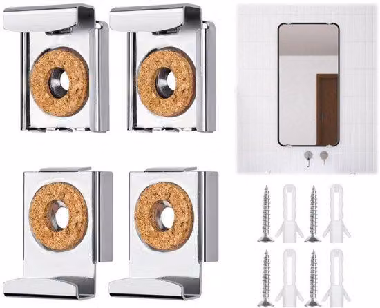 Supporti per specchi - confezione da 4 pezzi - supporti a parete per specchi, completi di viti e piastre - adatti per porte del bagno e servizi igienici - dimensioni: 31x24x15 mm