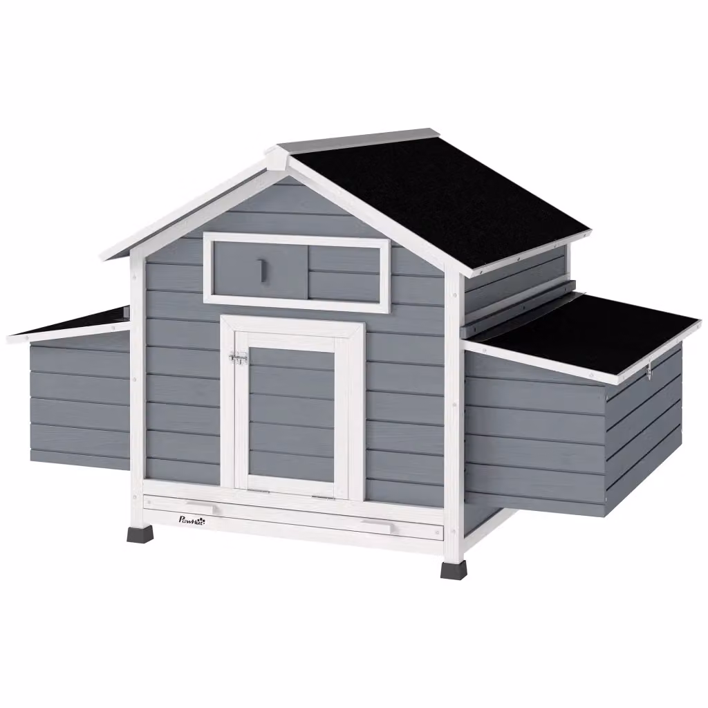Pollaio da esterno in legno con 2 nidi Xylo Grigio L: 150 cm, P: 100 cm, H: 96,5 cm – 2