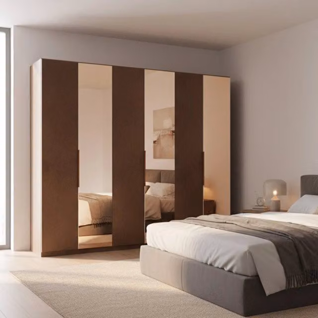 Armadio Mustella a 6 ante battenti con specchi bronzati colore bronzo L: 275 cm, P: 55 cm, H: 240 cm