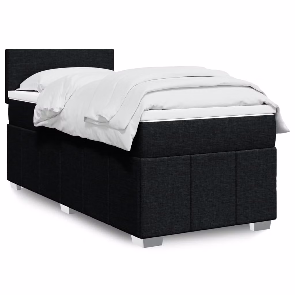 vidaXL Letto Ibrido con Giroletto a Molle e Materasso in Tessuto Nero e Bianco, L/P/H: 90 x 190 cm