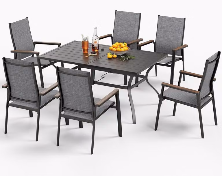 Set di mobili da giardino per 4 persone, resistente agli agenti atmosferici, composto da un tavolo da giardino rettangolare (152x96x71 cm) con foro per ombrellone (4-5 cm)