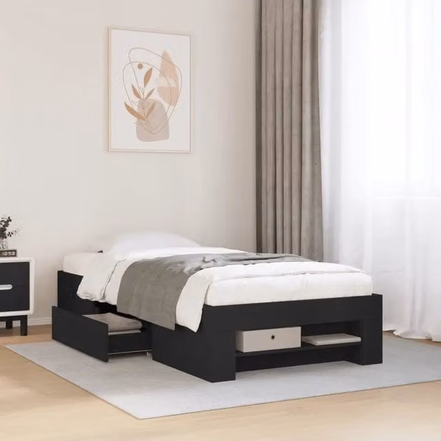Giroletto vidaXL Nero in Legno Multistrato con Doghe Fisse L/P/H: 190 x 90 x 33 cm – 1