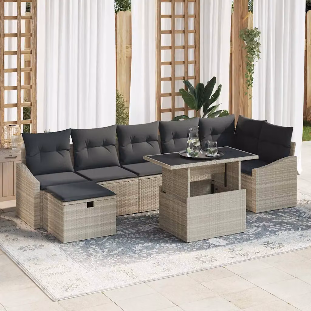 Set Divano da Giardino vidaXL 8 pz in Polyrattan Grigio con Cuscini e Tavolino da Caffè – 1