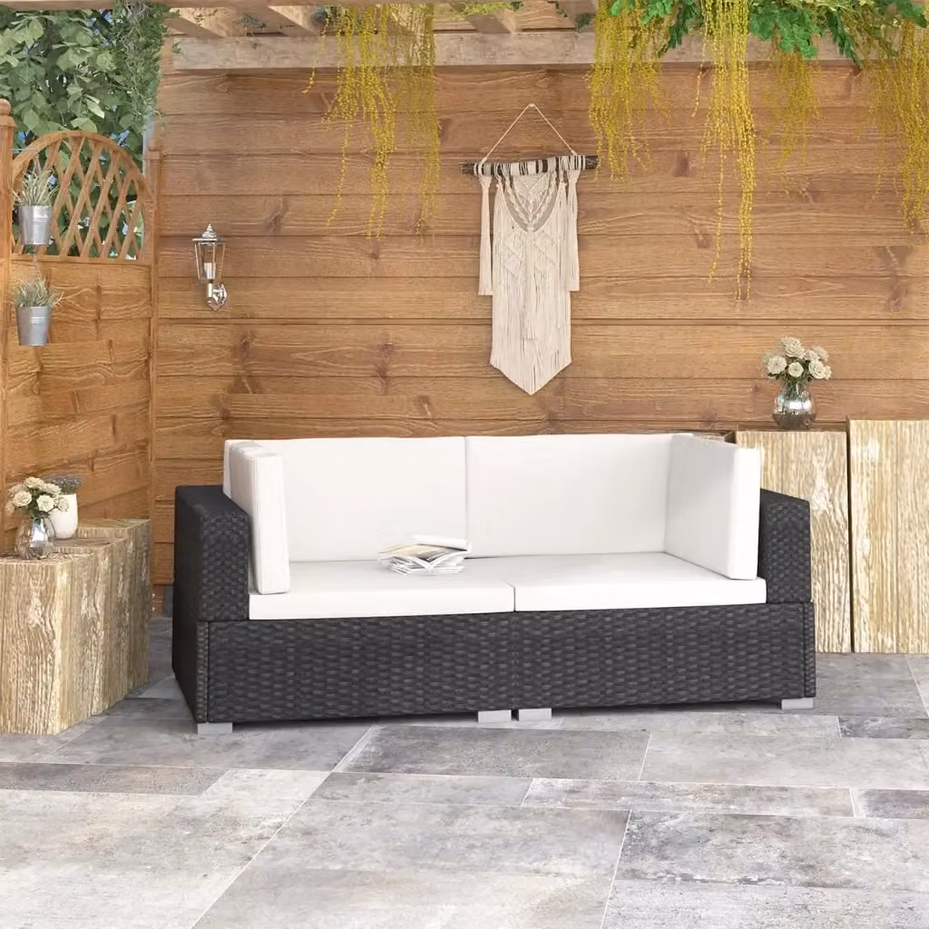 Set di 2 Poltrone Modulari ad Angolo in Polyrattan Nero con Cuscini CFW7772061 – 2