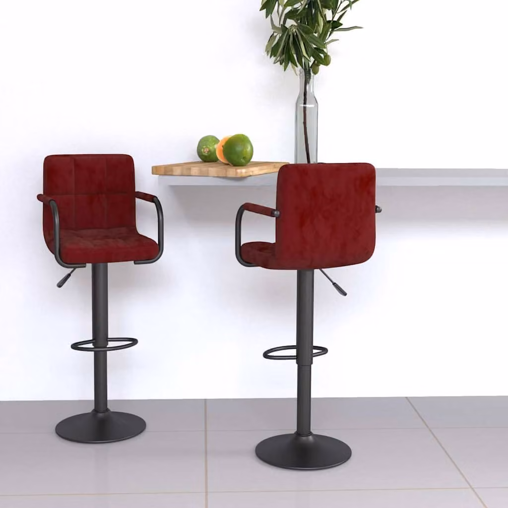 Set di 2 sgabelli da bar vidaXL in velluto rosso con seduta girevole a 360 gradi – 1