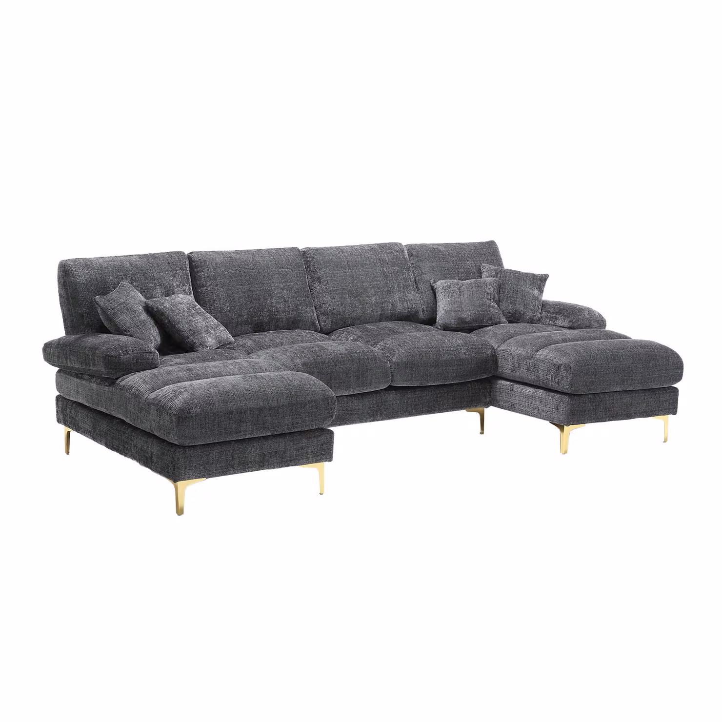 Divano componibile moderno Gomyway a forma di U in tessuto grigio con sedili reclinabili e cuscini inclusi – 2
