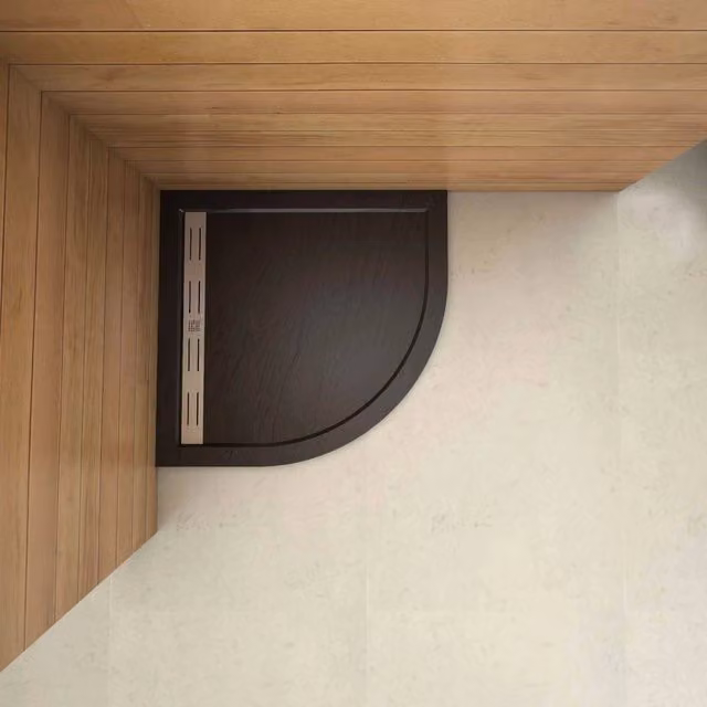 Piatto Doccia Semicircolare Aica Italy in Pietra Vulcanica e Resina Mista, Colore Nero, Antiscivolo e Antibatterico, L/P/H: 90 x 90 x 3 cm