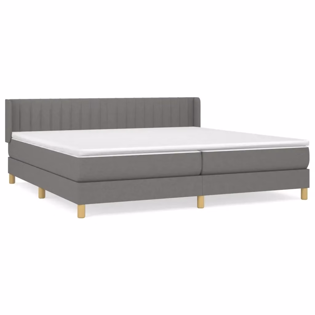vidaXL Giroletto a Molle con Materasso Ibrido in Tessuto Grigio e Bianco L/P/H: 200 x 200 x 88 cm – 2
