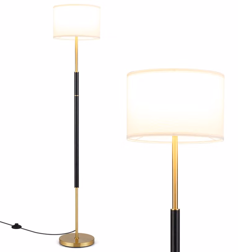 Lampada da terra COSTWAY, altezza 165 cm, con paralume in lino, attacco E27 e interruttore a pedale, base stabile, colore nero