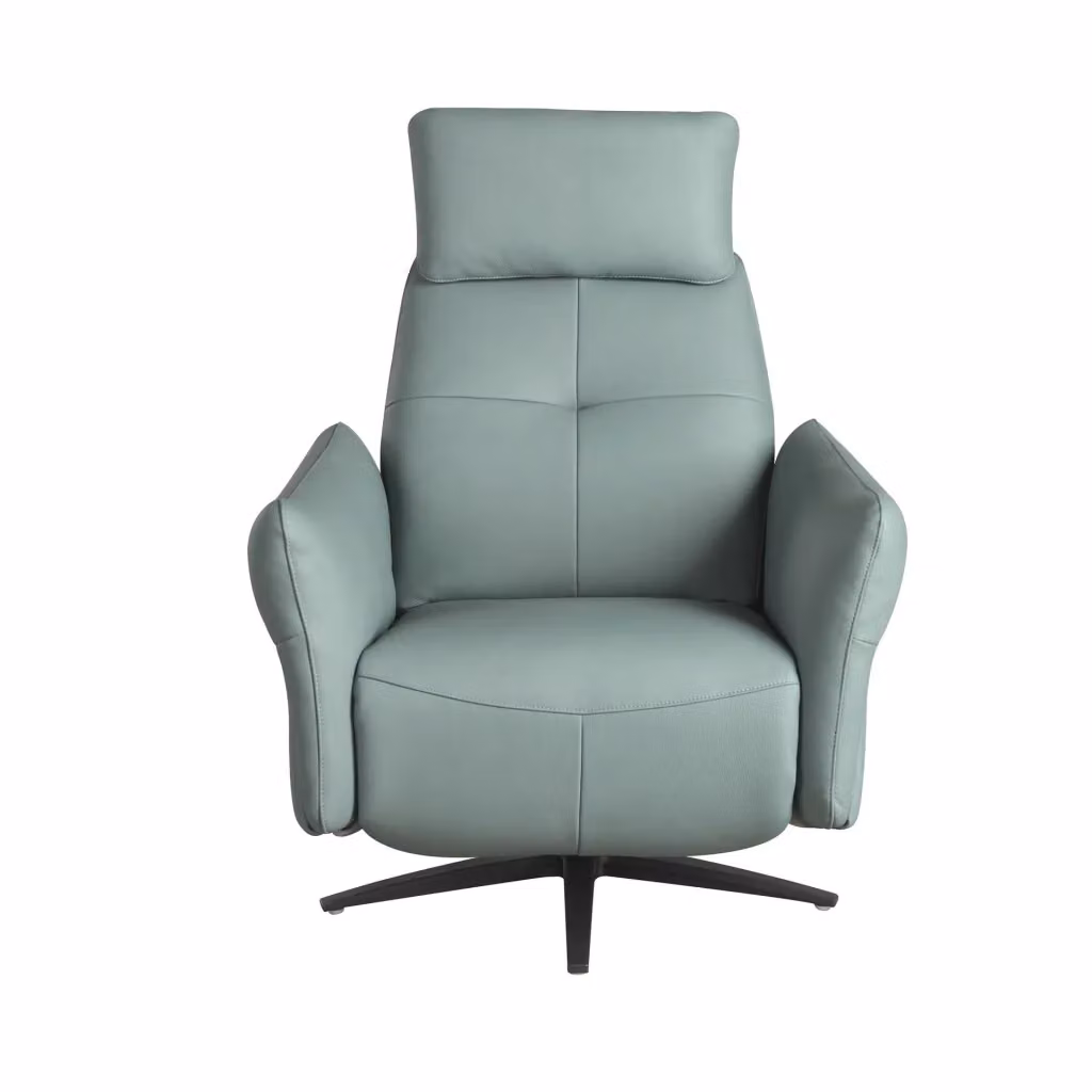 Poltrona relax girevole Angel Cerdá in pelle verde turchese con struttura in metallo e braccioli – 2