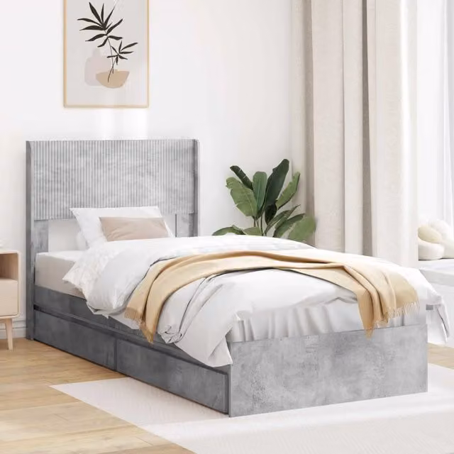 Struttura del letto con stoccaggio e testata-Giroletto con contenitore Grigio Cemento 356599