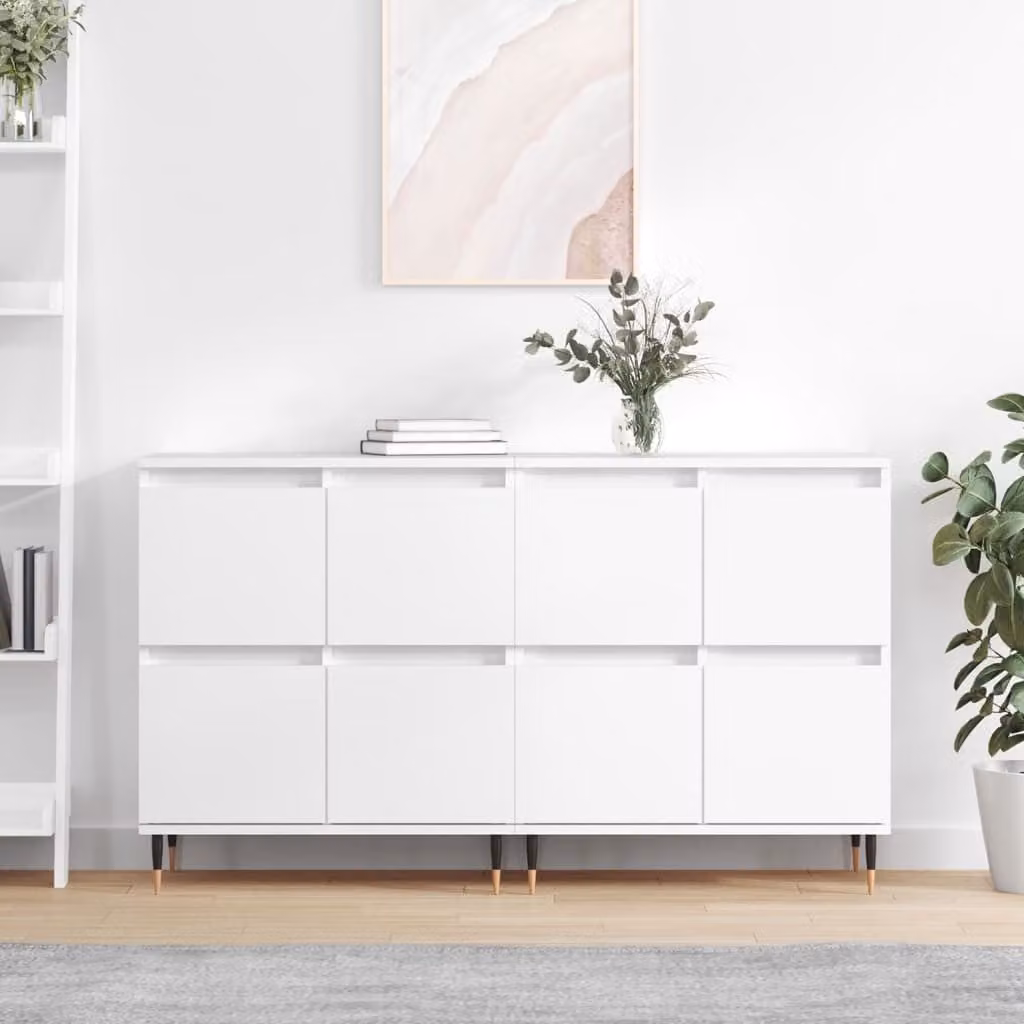 Set di 2 credenze vidaXL in legno multistrato e metallo, colore bianco opaco, L 120 x P 70 x H 35 cm