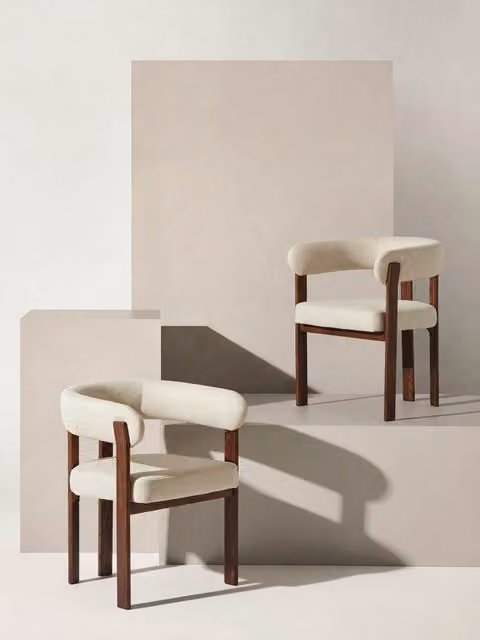 Velune set di 2 sedie imbottite perla con gamba noce - Kenay Home