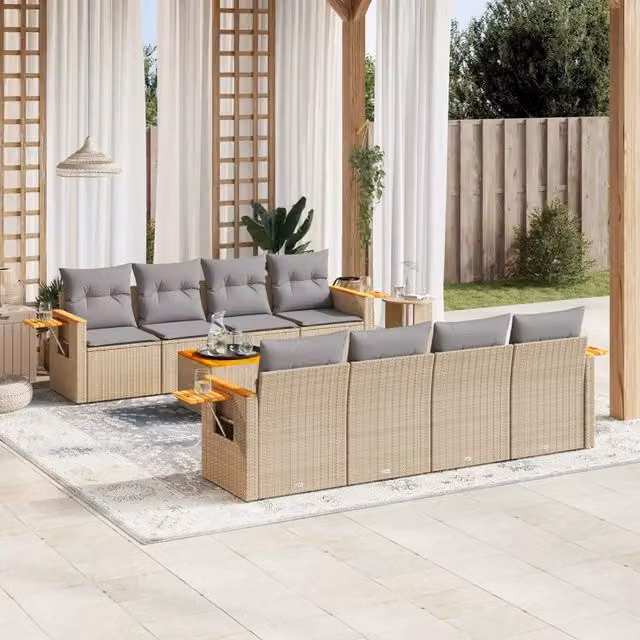 Set Divano da Giardino 9 pz con Cuscini Beige in Polyrattan 3226661