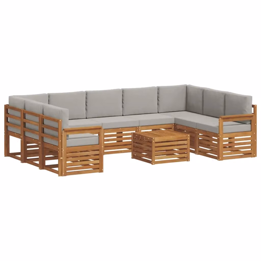 Set di divani da esterno a forma di U vidaXL in legno di acacia con cuscini beige e grigi – 2