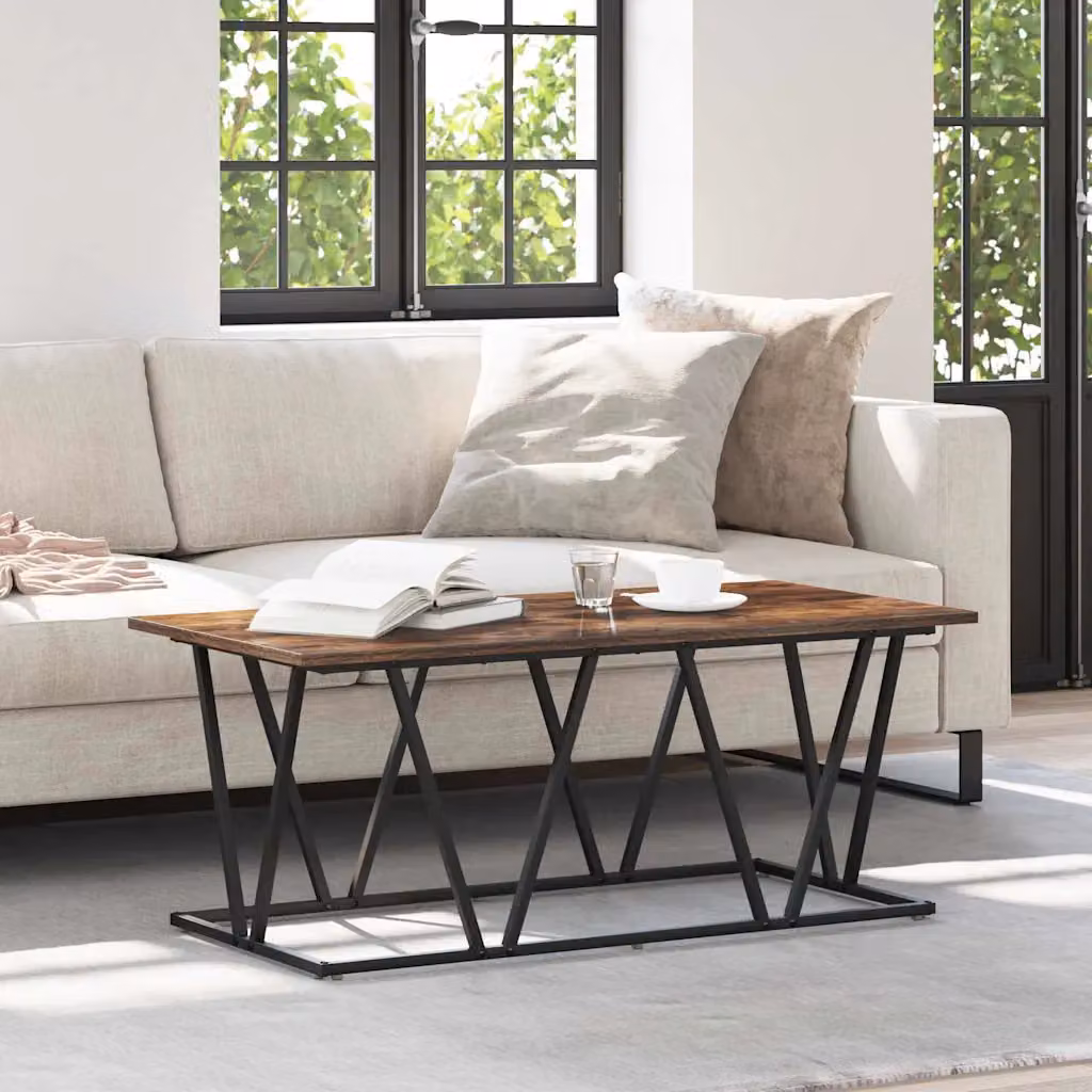 vidaXL Tavolino da salotto moderno in legno e metallo, L/P/H: 100 x 50 x 40 cm, colore marrone e nero