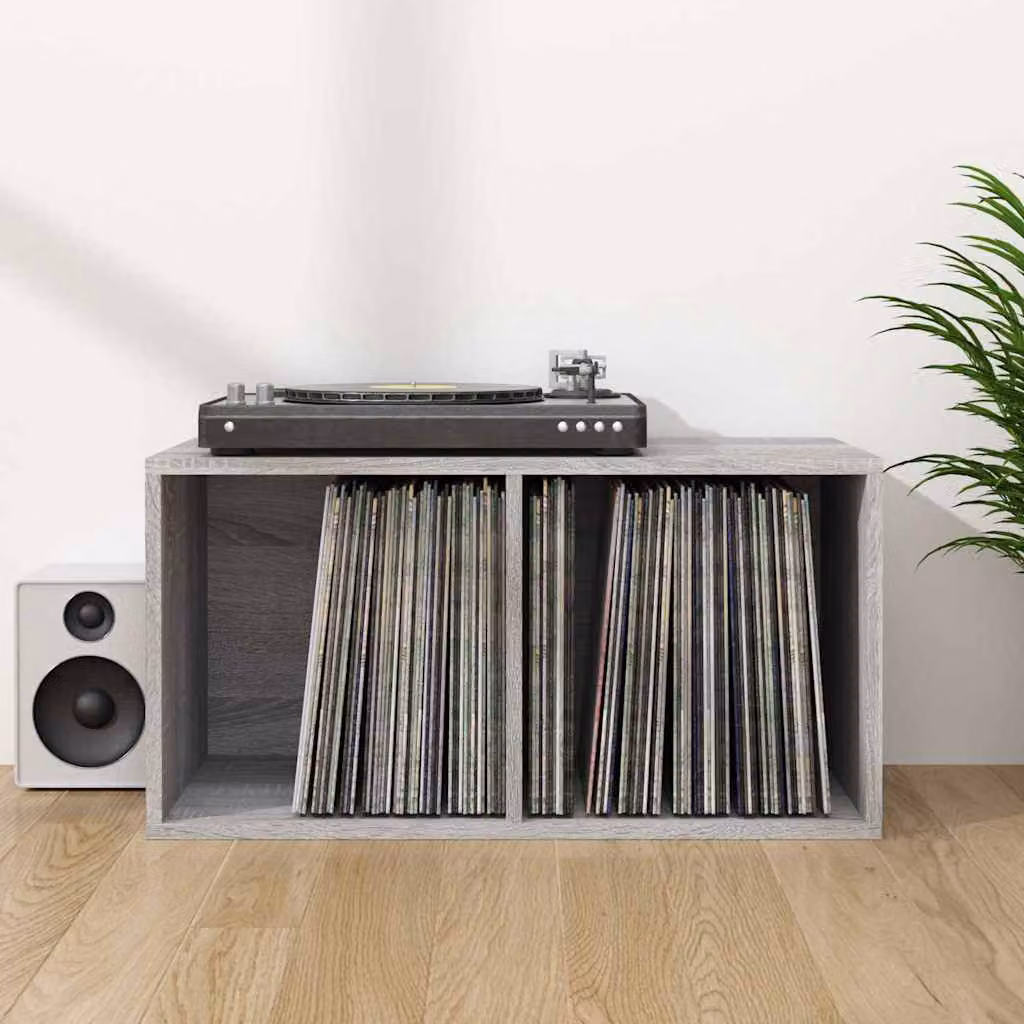 Contenitore per vinili vidaXL in legno multistrato e MDF, colore Grigio Sonoma, L 71 cm x P 34 cm x H 36 cm