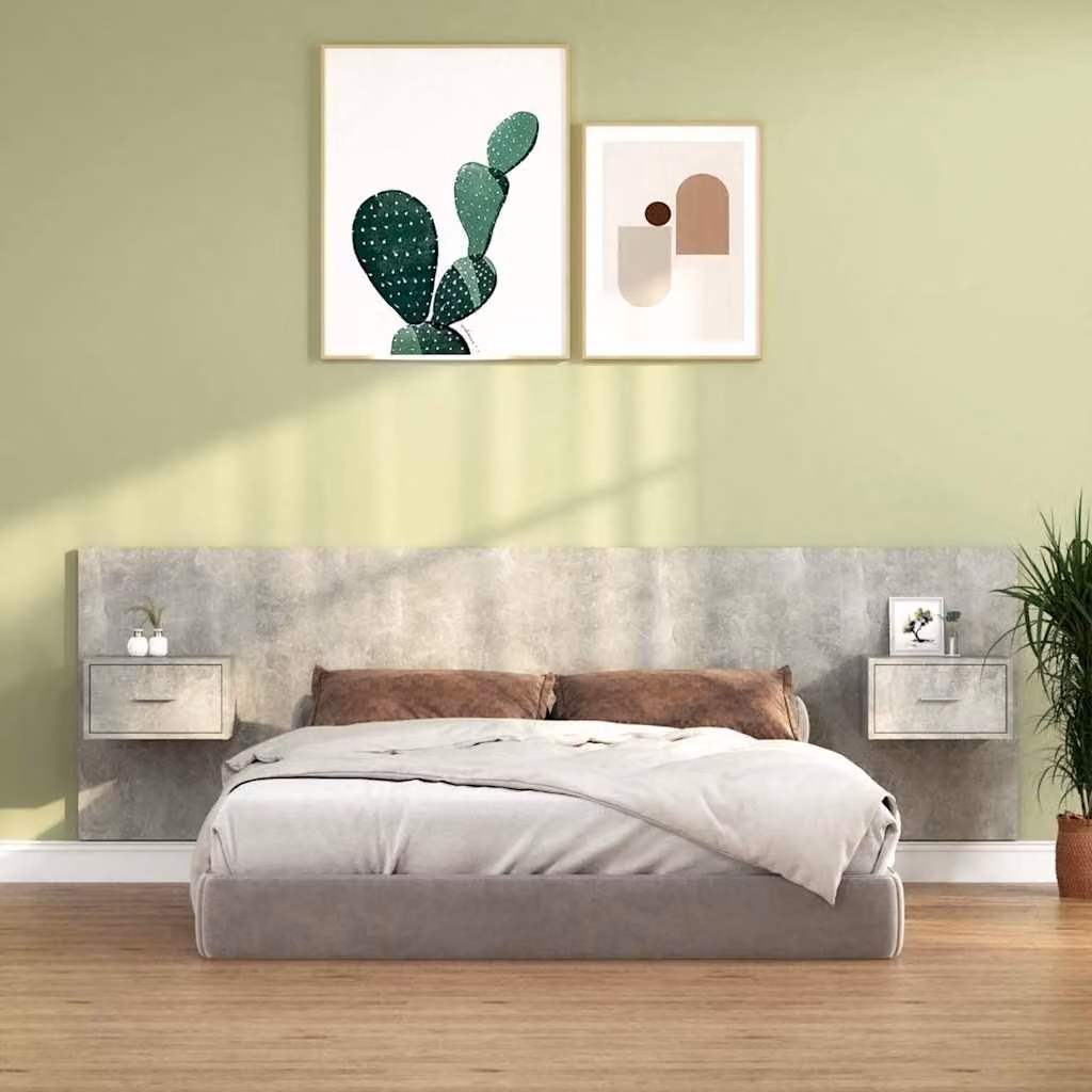 vidaXL Testiera Letto con Comodini Integrati in Legno Multistrato Grigio Matt – 1