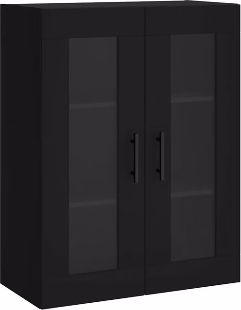 Elegante mobiletto a parete moderno con ante in vetro e ripiani interni in nero opaco L/P/H: 69,5 x 34 x 90 cm – 1