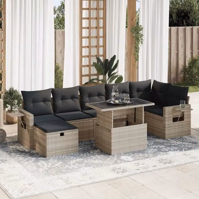 Set Divano da Giardino 8pz con Cuscini Grigio Chiaro Polyrattan 3327872