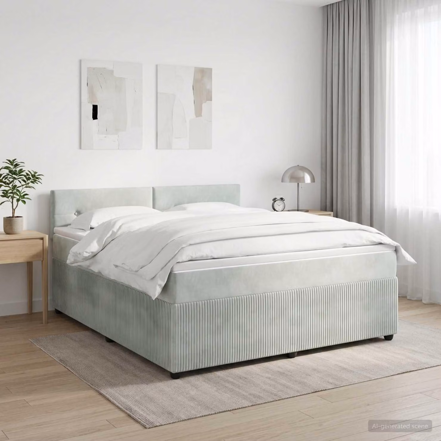Maison Exclusive - Letto boxspring con materasso grigio chiaro 180 x 200 cm in velluto