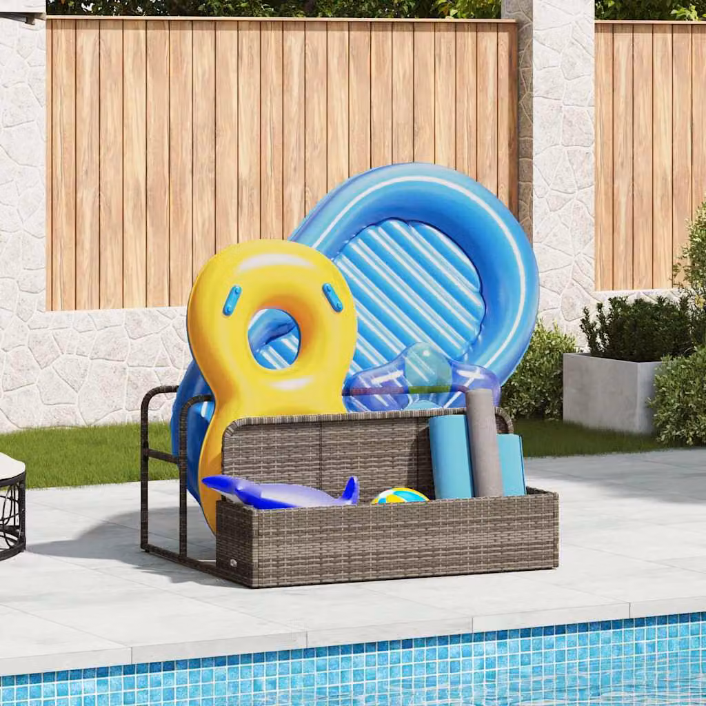 vidaXL Seduta Galleggiante a Bordo Piscina in Polyrattan Grigio L: 110 cm, P: 100 cm, H: 57 cm
