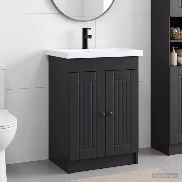 Set di mobili per il bagno moderno vidaXL in legno e metallo nero opaco L: 56 cm, P: 37,5 cm, H: 81 cm