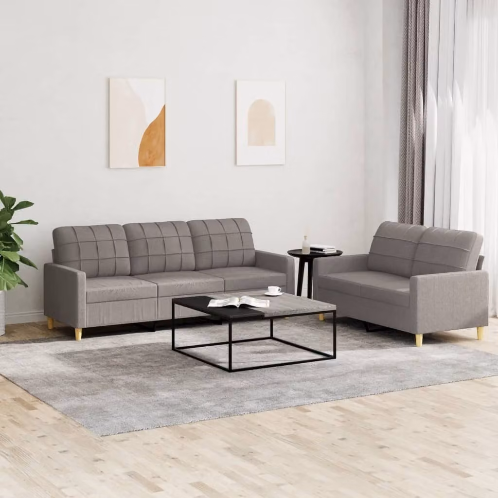 Maison Exclusive - Set divano a 2 posti con cuscini in tessuto color taupe