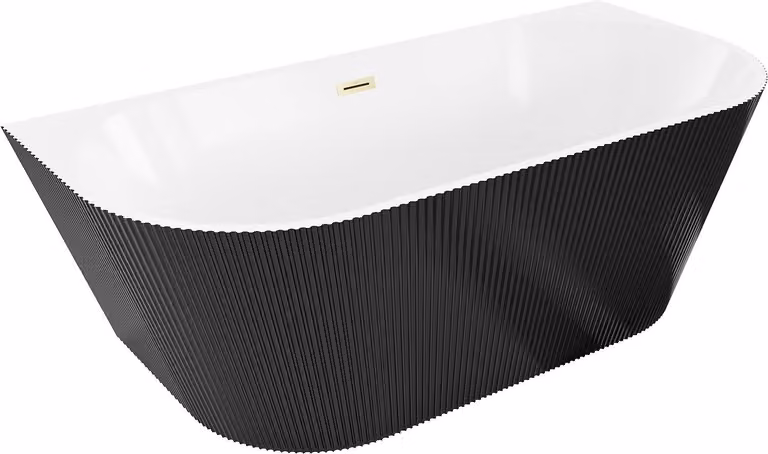 Mexen Oris vasca da bagno freestanding addossata zigrinata 150 x 75 cm, bianca/nera, troppo pieno oro spazzolato