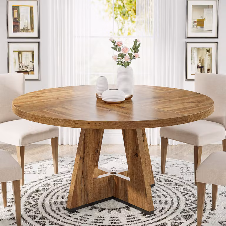 Tribesigns Farmhouse Tavolo da pranzo, 120 cm Tavolo da pranzo rotondo per 4 persone, tavolo da pranzo rotondo per la casa Sala da pranzo Soggiorno (legno)