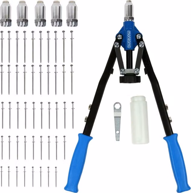 Set Pinza per Rivetti Monzana in Alluminio Blu con 5 Teste di Rivetti