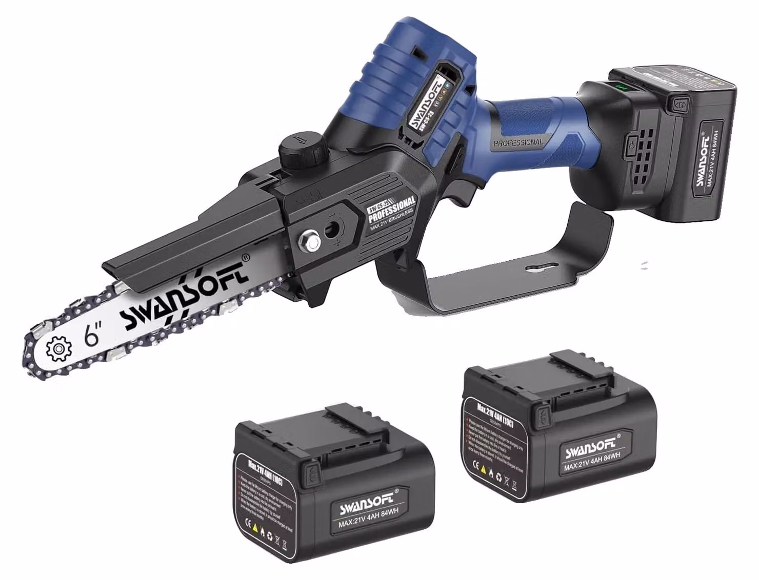 Mini motosega, motore brushless, alimentata a batteria, 4 Ah, due batterie