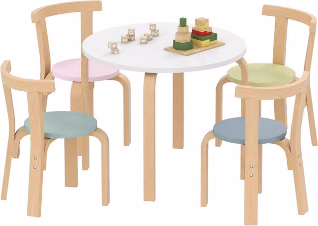Set Tavolo e Sedie per Bambini Xylo in Legno di Betulla Multicolore 5 Pezzi