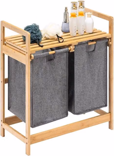 Asciugamani per vasca e bagno in bambù - Con sacchetti asciugamani retrattili - Adatto per camera da letto e bagno - Grigio - 60 Litri - Sostenibile e stile in voga