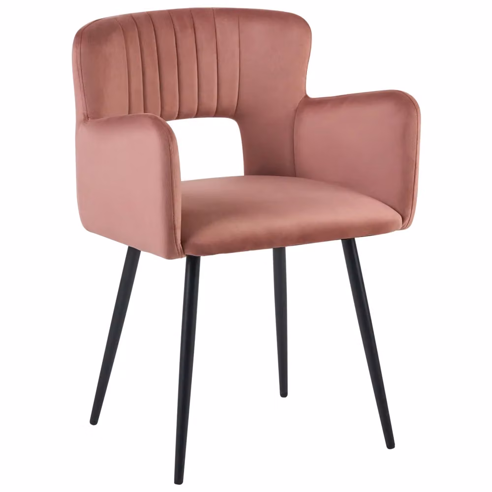 Set di 2 sedie da pranzo Beliani in velluto rosa con braccioli e gambe in metallo per cucina e sala da pranzo – 2