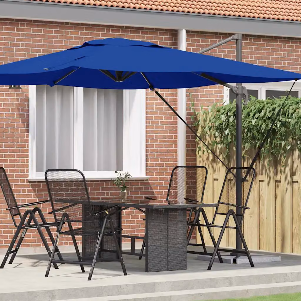 Ombrellone a braccio laterale vidaXL Roma Blu in alluminio e poliestere L/P/H: 286 x 284 x 265 cm