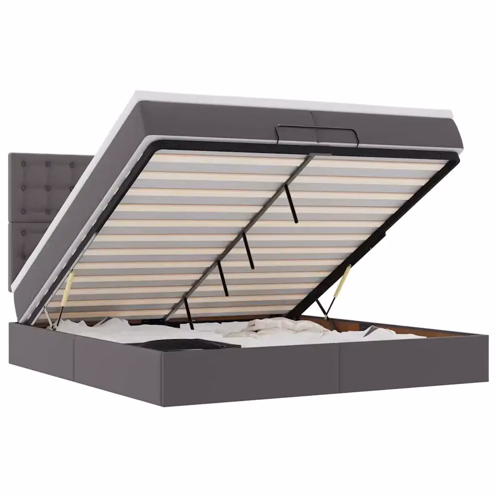 Letto con contenitore a sollevamento vidaXL in similpelle grigio e bianco con illuminazione sottostante e porta USB L: 200 cm, P: 200 cm, H: 280 cm – 2