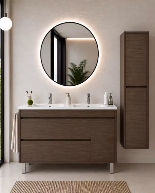 Mobile bagno con lavabo ORIGENBATH CAPRERA senza specchio 120x45 cm doppio lavabo frassino tea con colonna