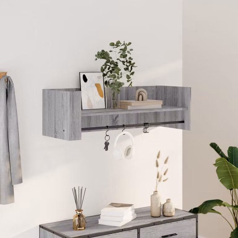 vidaXL Mensola a Muro Moderna Grigia con Pannello Posteriore in Legno e MDF L: 100 cm, P: 35 cm, H: 30,5 cm