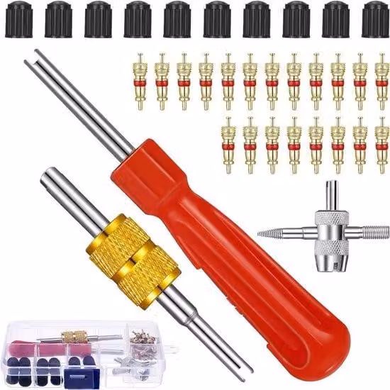 Set di chiavi per valvole auto - Adatto per auto, moto e biciclette - Comprende una chiave a doppia punta e una chiave a punta singola - Kit di riparazione