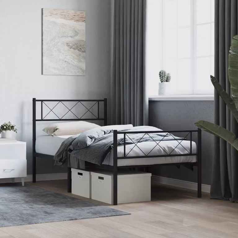 The Living Store Struttura letto con testiera e pediera in metallo nero 100x200 cm
