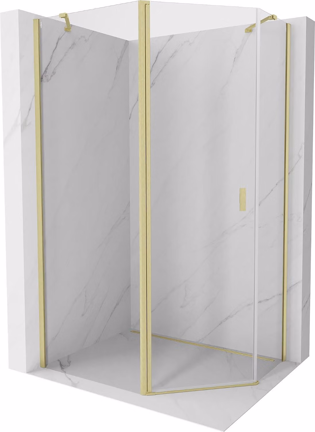 Mexen Mist cabina doccia pentagonale asimmetrica con porta battente 90 x 80 cm, trasparente, oro spazzolato - 8A8-090-080-55-00